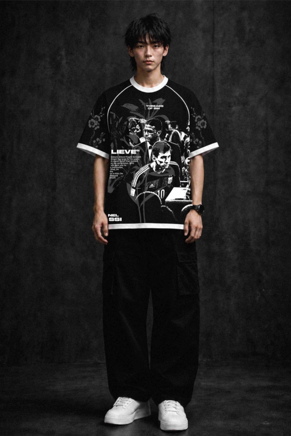 LIONEL MESSI - BELIEVE | FLORAL OVERSIZED JERSEY (BLACK)